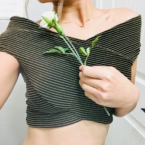 Windsor Black and Gold Off Shoulder Crop Top